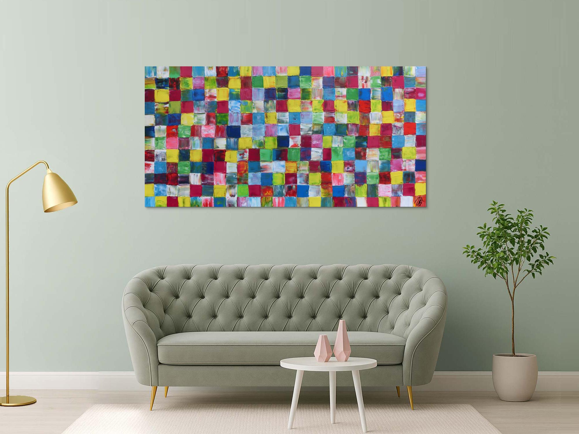 Modernes sehr buntes Gemälde abstrakt bunte Kacheln mit vielen Farben