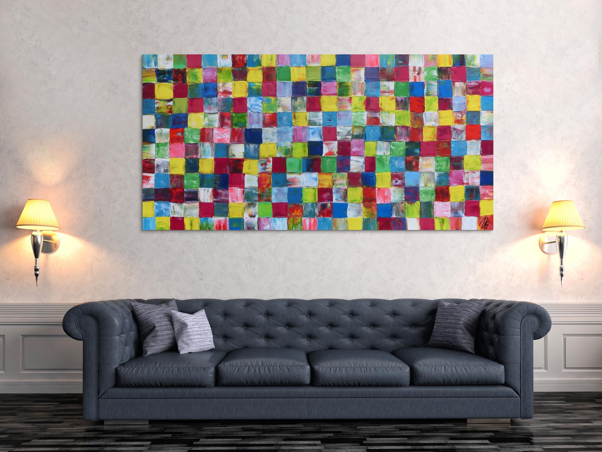Modernes sehr buntes Gemälde abstrakt bunte Kacheln mit vielen Farben