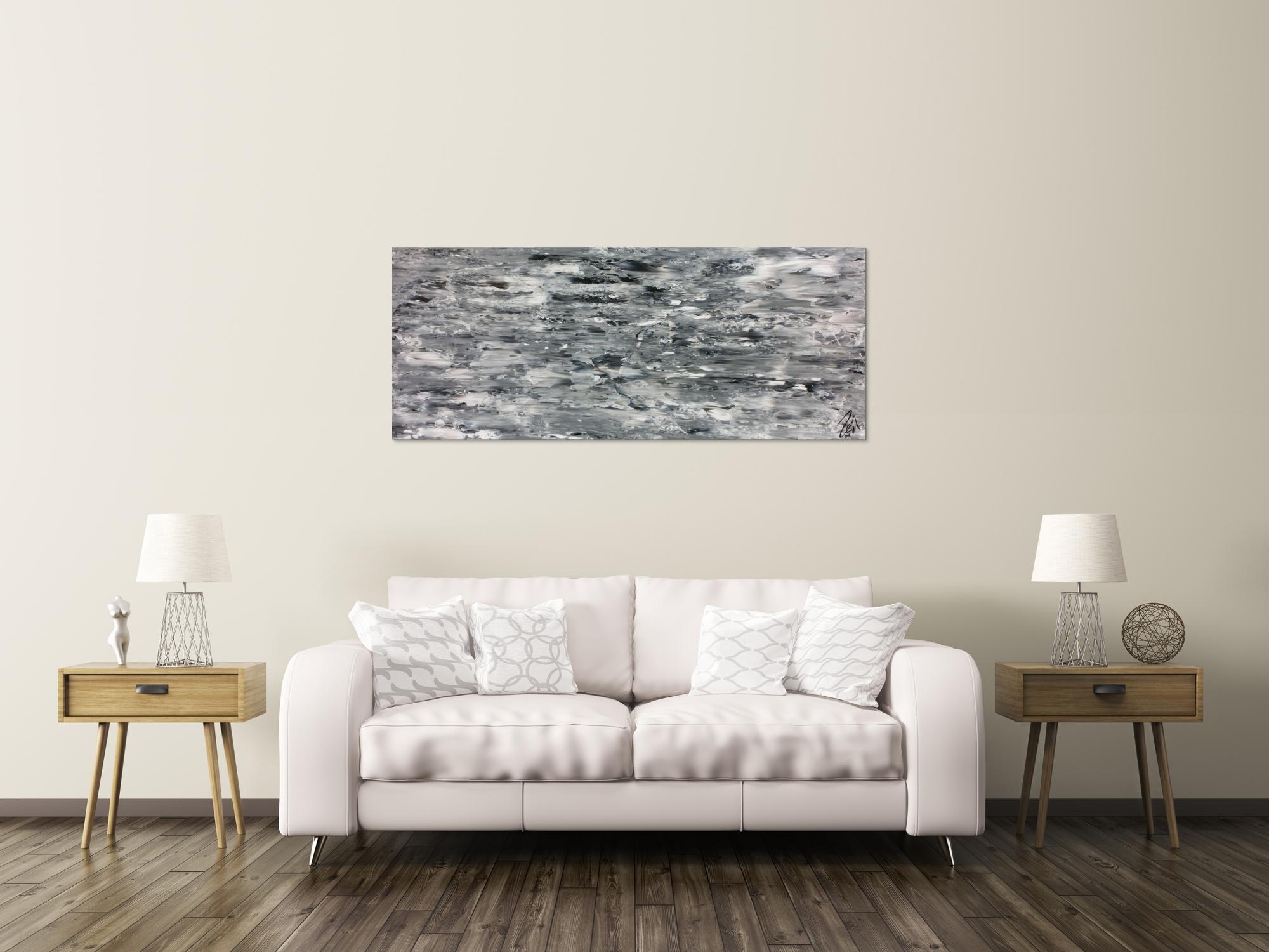 Abstraktes Acrylgemälde schlicht in grau weiß sehr modern