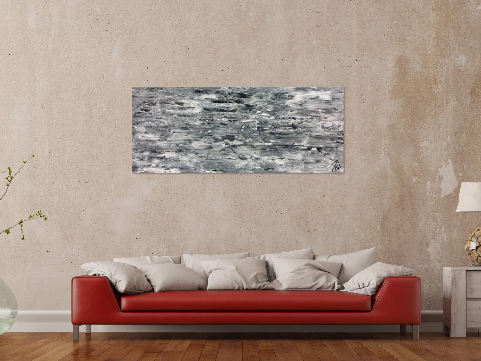 Abstraktes Acrylgemälde schlicht in grau weiß sehr modern