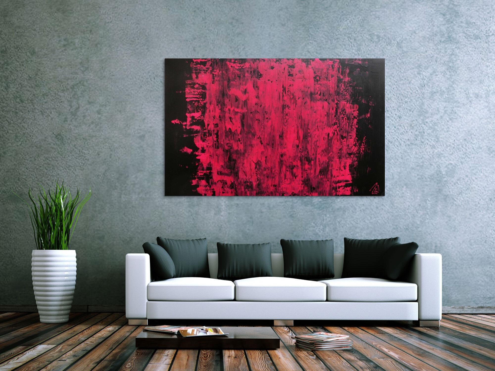 Abstraktes Acrylbild modern minimalistisch in schwarz und pink