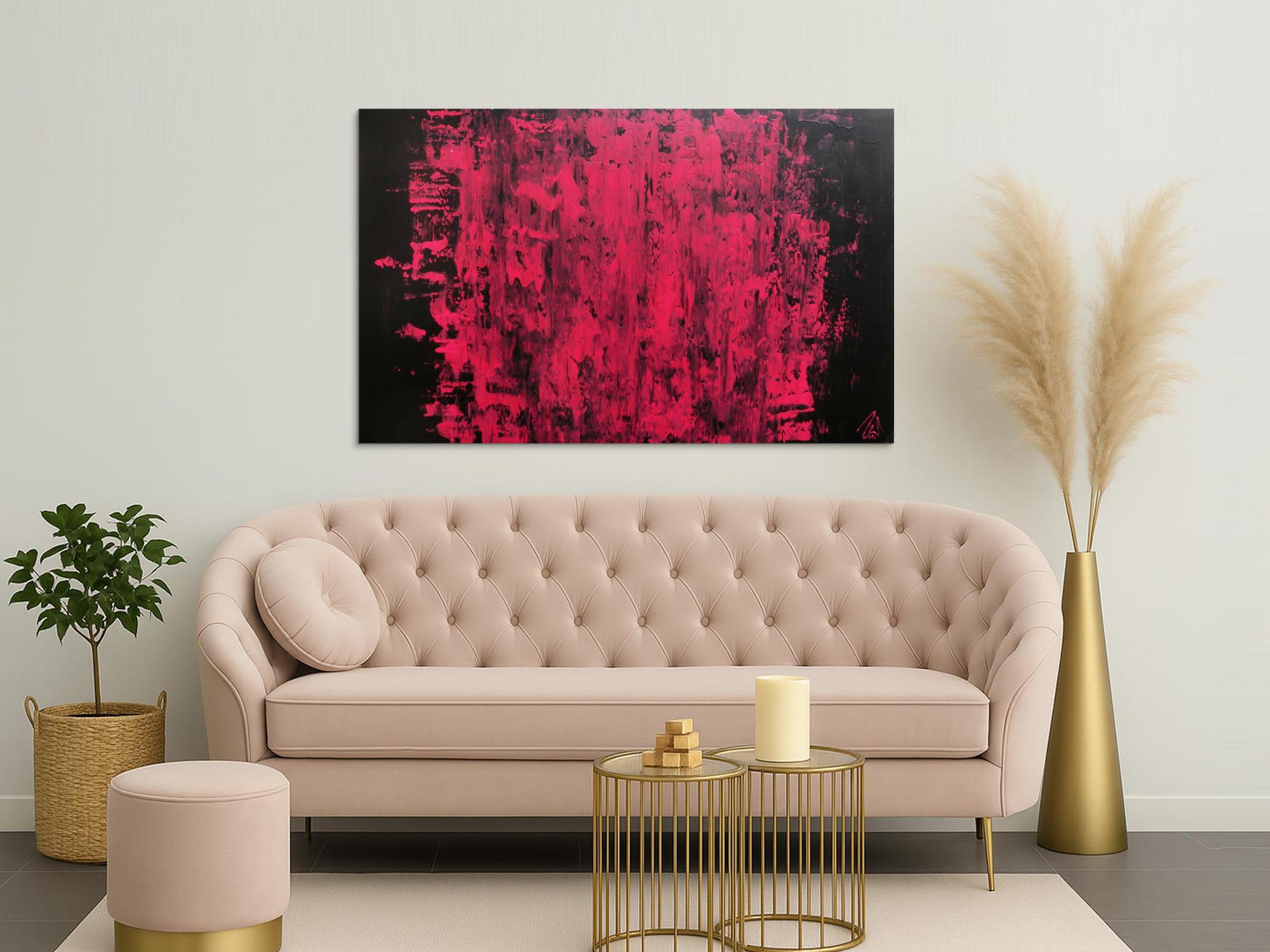 Abstraktes Acrylbild modern minimalistisch in schwarz und pink