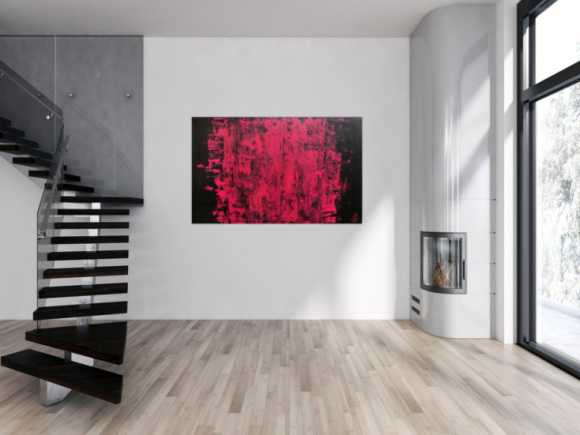 Abstraktes Acrylbild modern minimalistisch in schwarz und pink