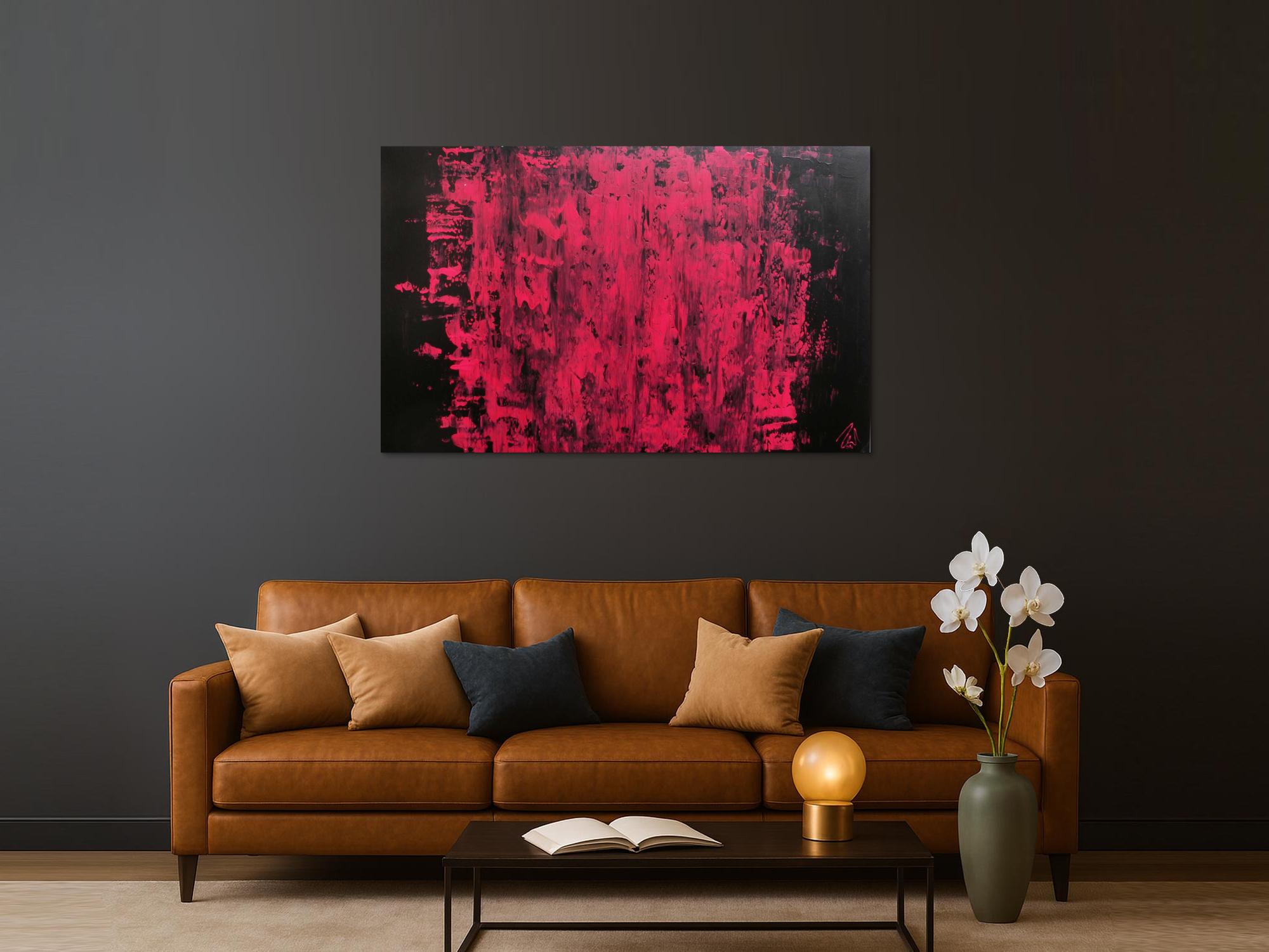 Abstraktes Acrylbild modern minimalistisch in schwarz und pink