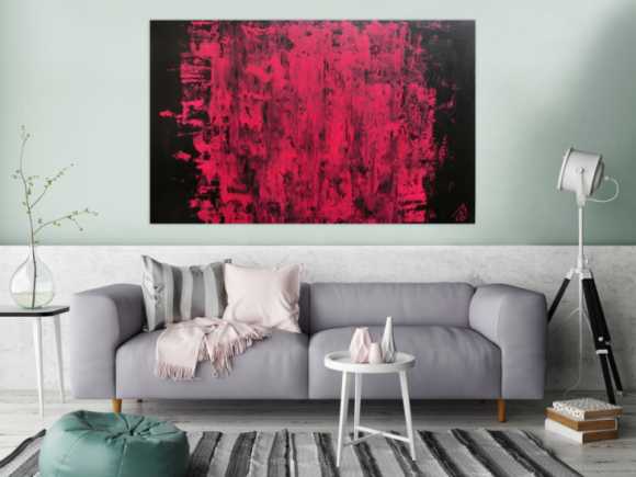Abstraktes Acrylbild modern minimalistisch in schwarz und pink