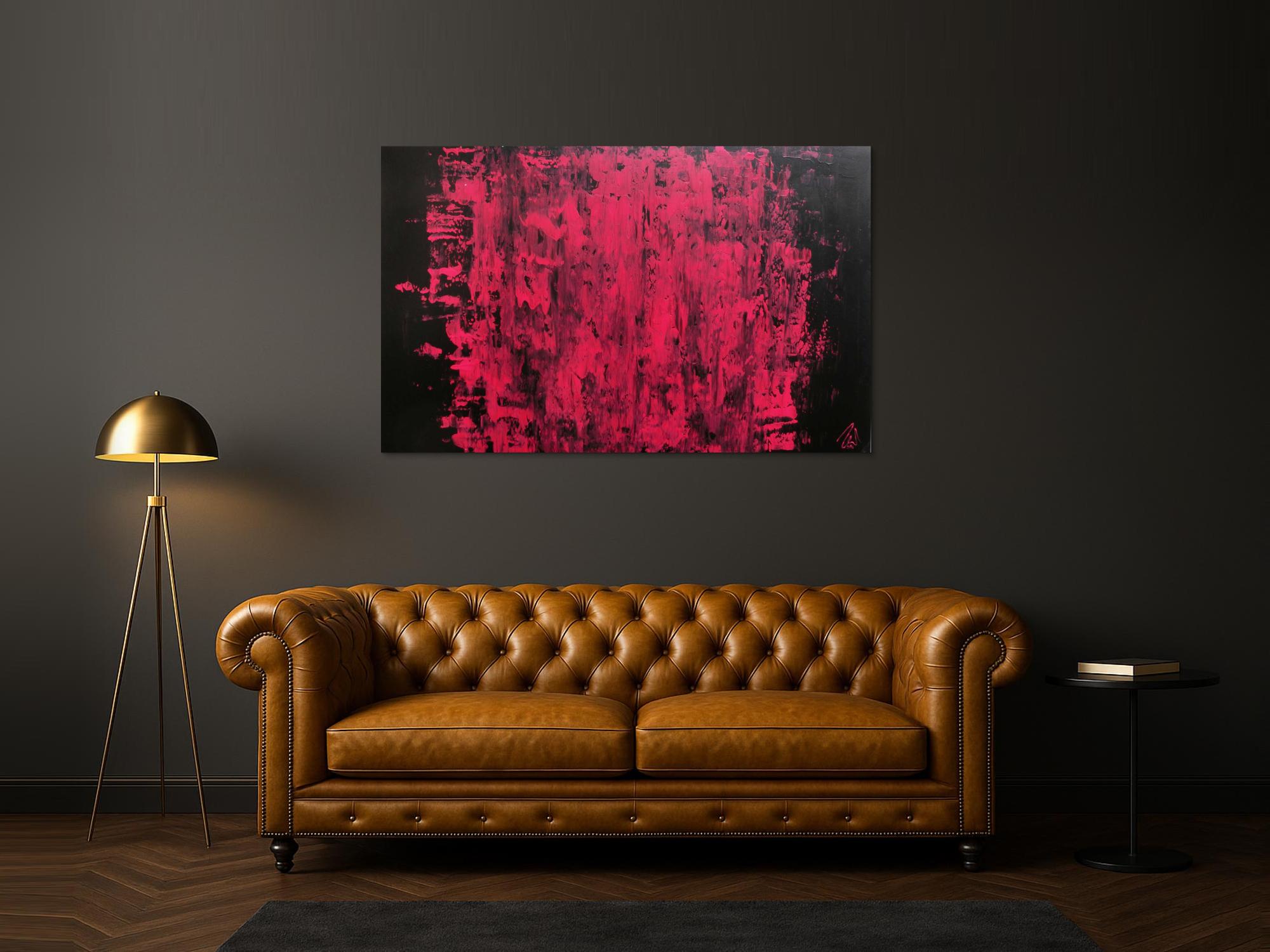 Abstraktes Acrylbild modern minimalistisch in schwarz und pink