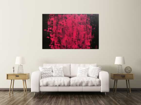 Abstraktes Acrylbild modern minimalistisch in schwarz und pink