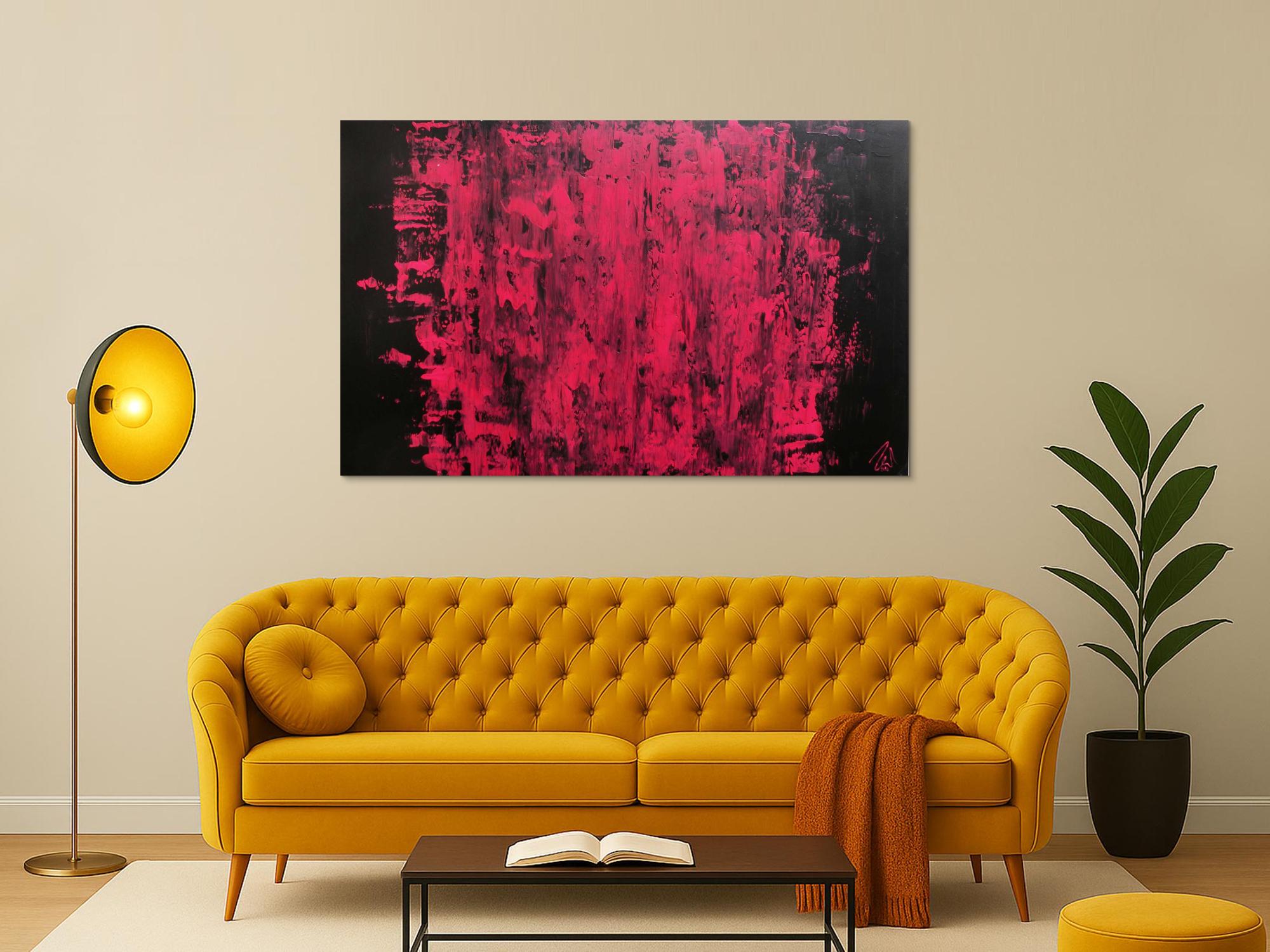 Abstraktes Acrylbild modern minimalistisch in schwarz und pink