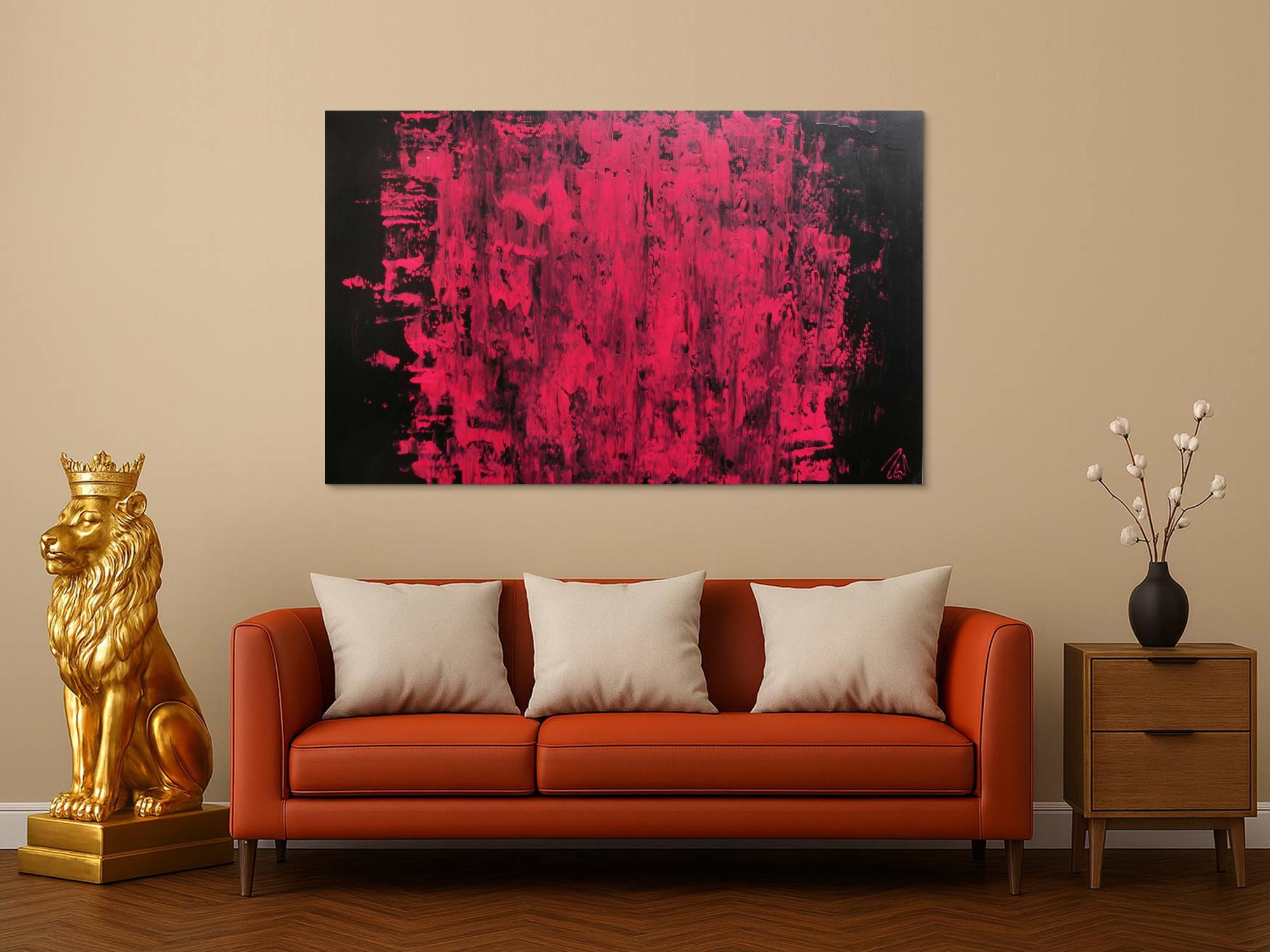 Abstraktes Acrylbild modern minimalistisch in schwarz und pink