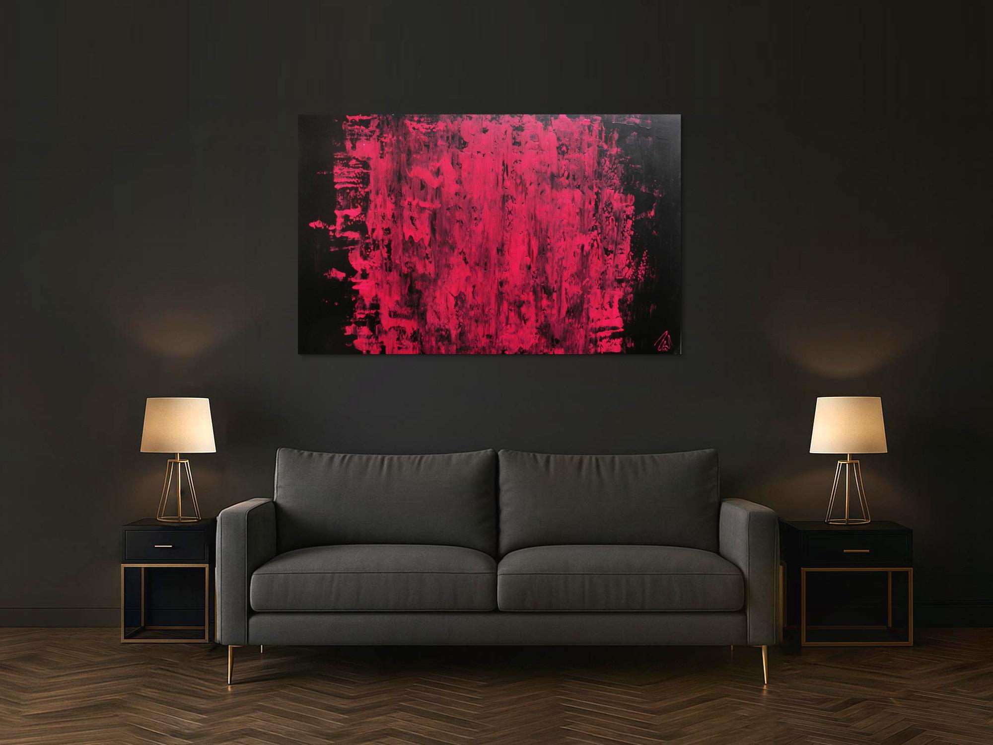 Abstraktes Acrylbild modern minimalistisch in schwarz und pink