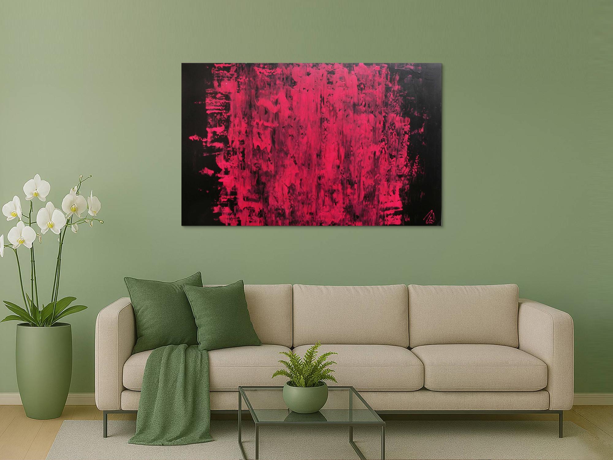 Abstraktes Acrylbild modern minimalistisch in schwarz und pink