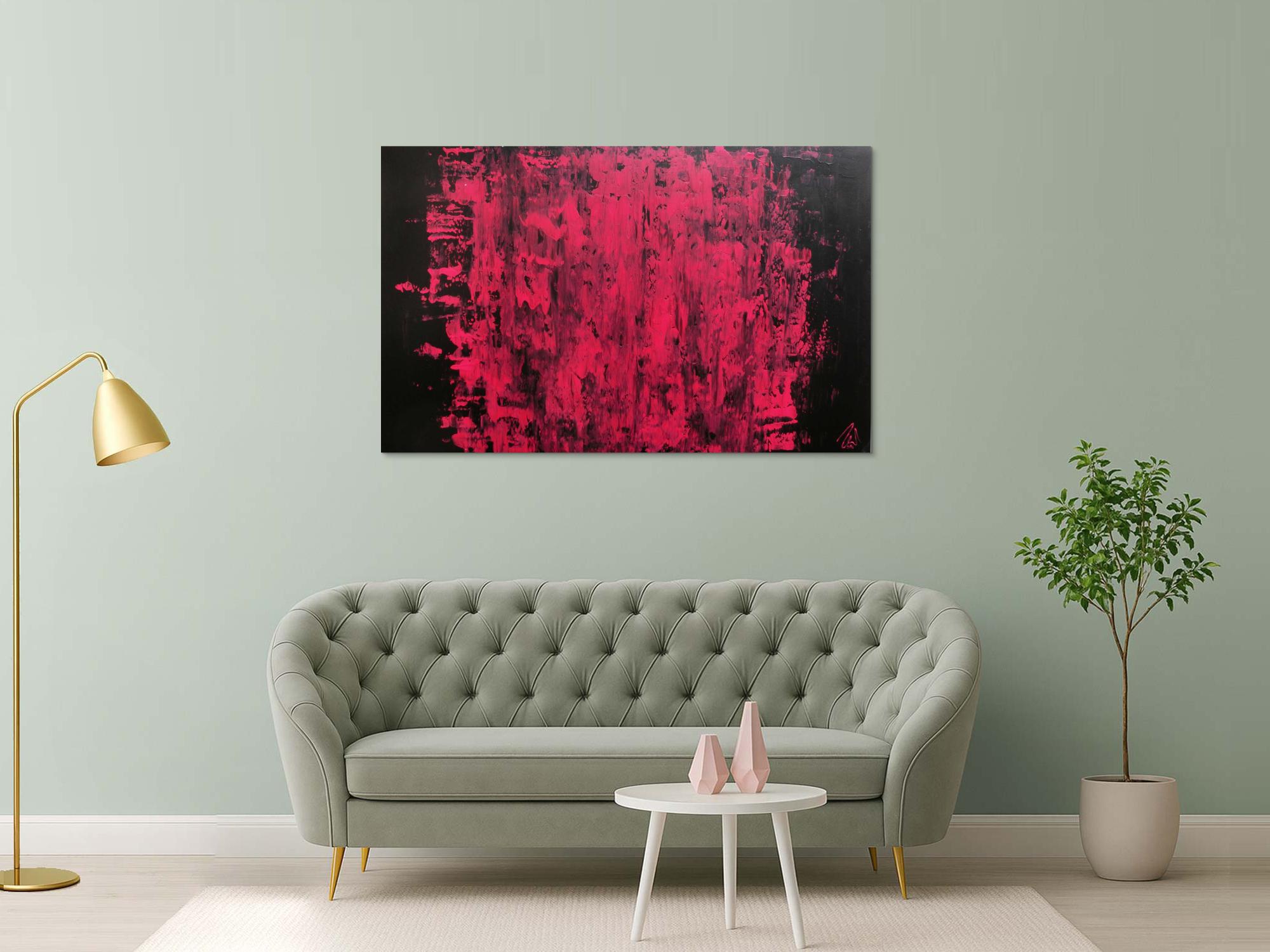 Abstraktes Acrylbild modern minimalistisch in schwarz und pink