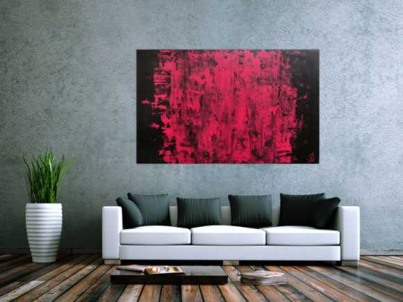 Abstraktes Acrylbild modern minimalistisch in schwarz und pink