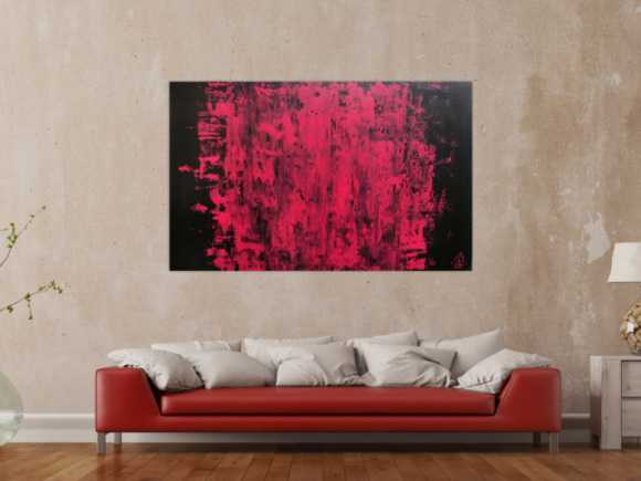 Abstraktes Acrylbild modern minimalistisch in schwarz und pink