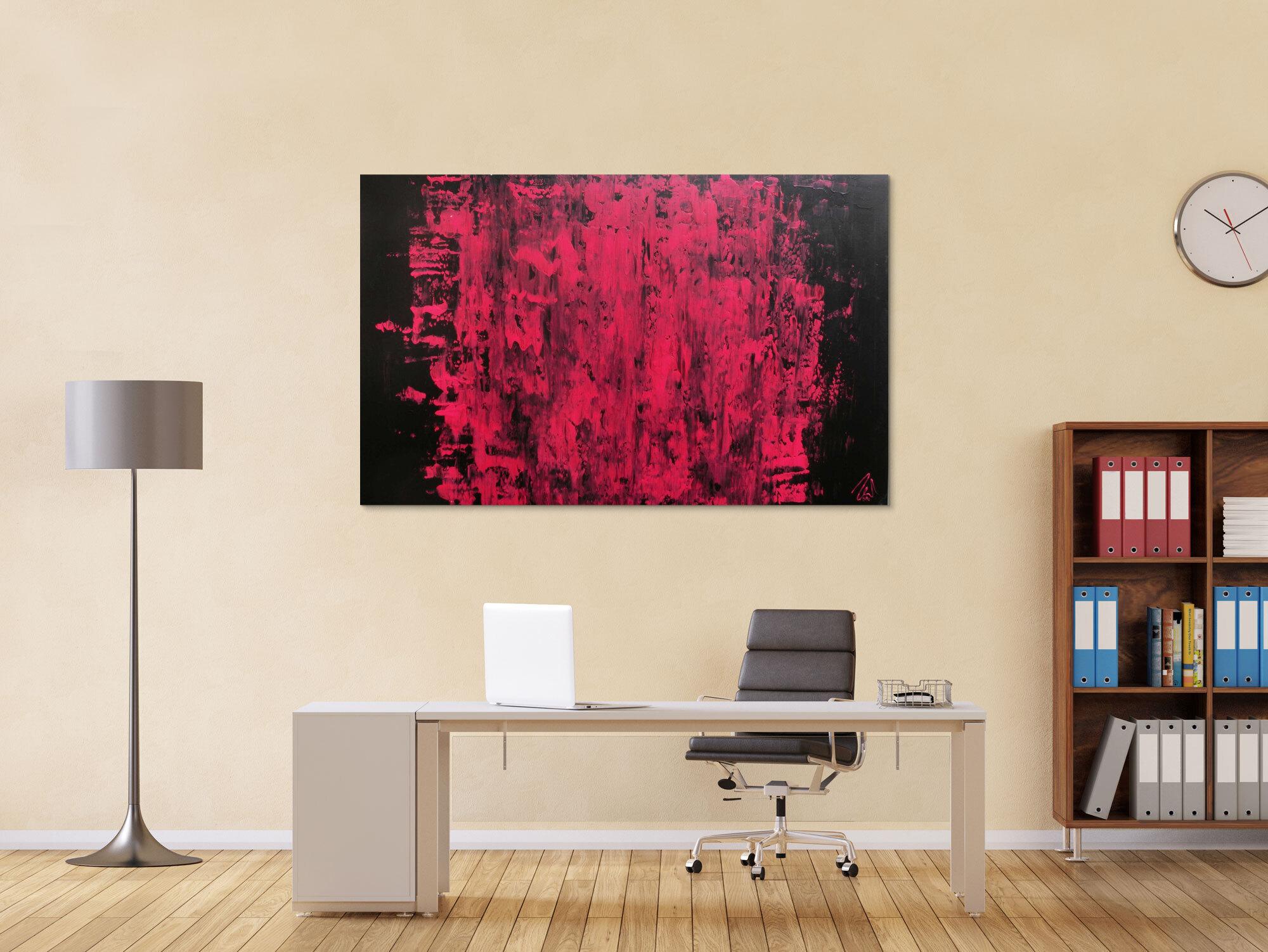 Abstraktes Acrylbild modern minimalistisch in schwarz und pink