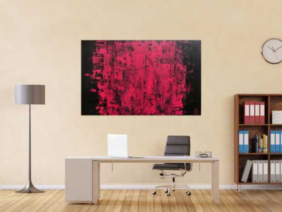 Abstraktes Acrylbild modern minimalistisch in schwarz und pink