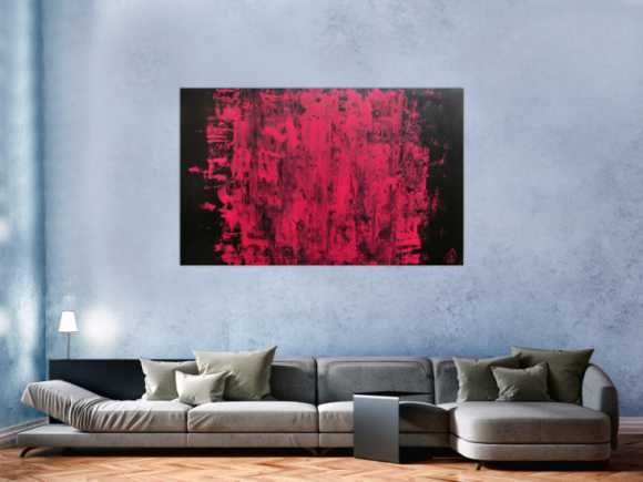 Abstraktes Acrylbild modern minimalistisch in schwarz und pink