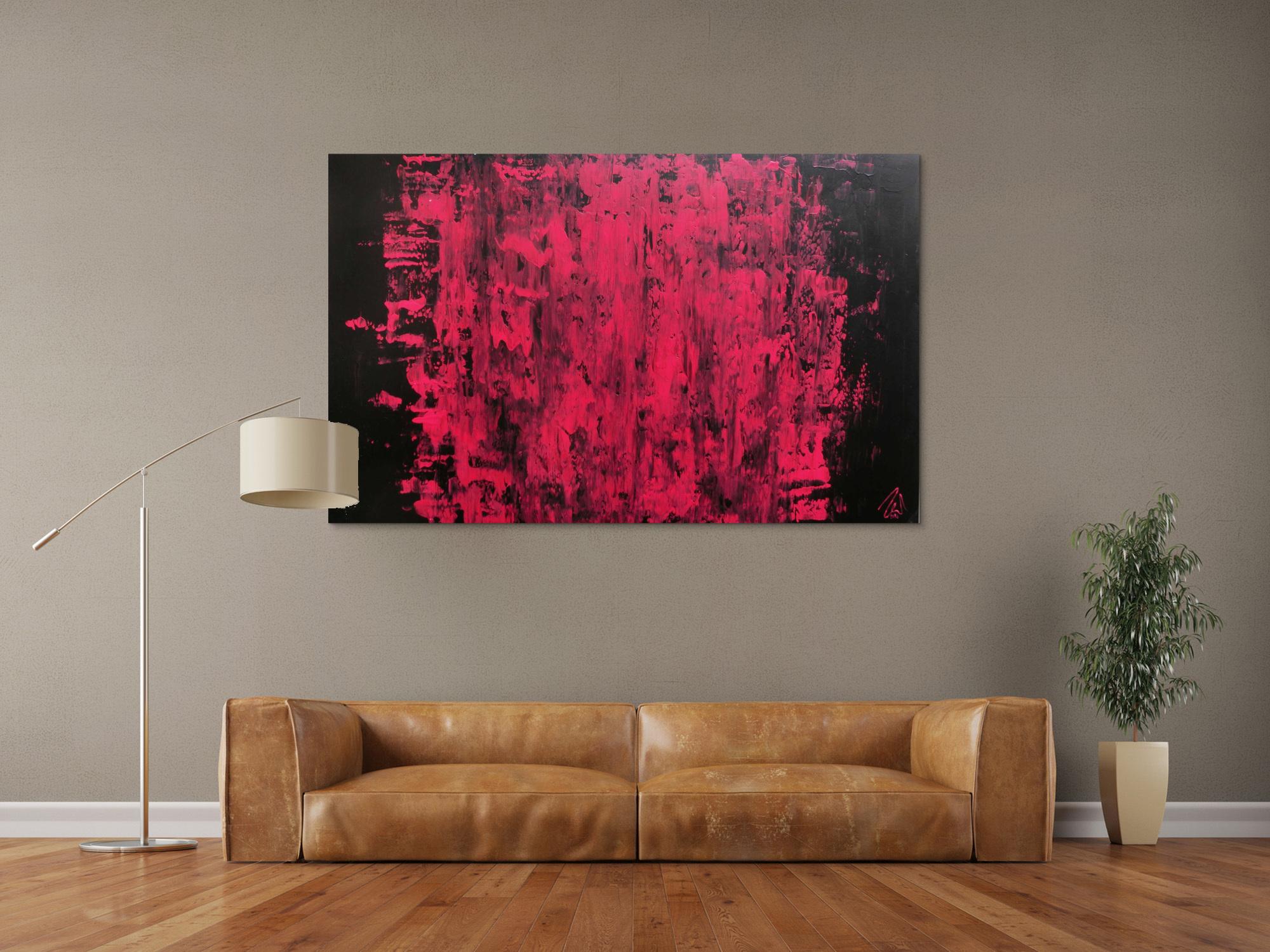 Abstraktes Acrylbild modern minimalistisch in schwarz und pink
