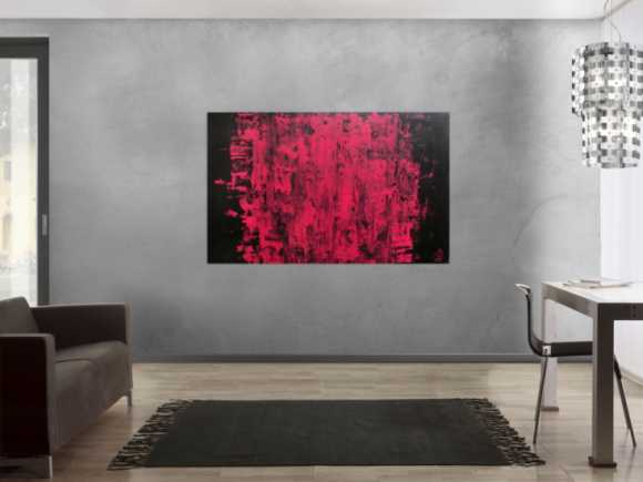 Abstraktes Acrylbild modern minimalistisch in schwarz und pink