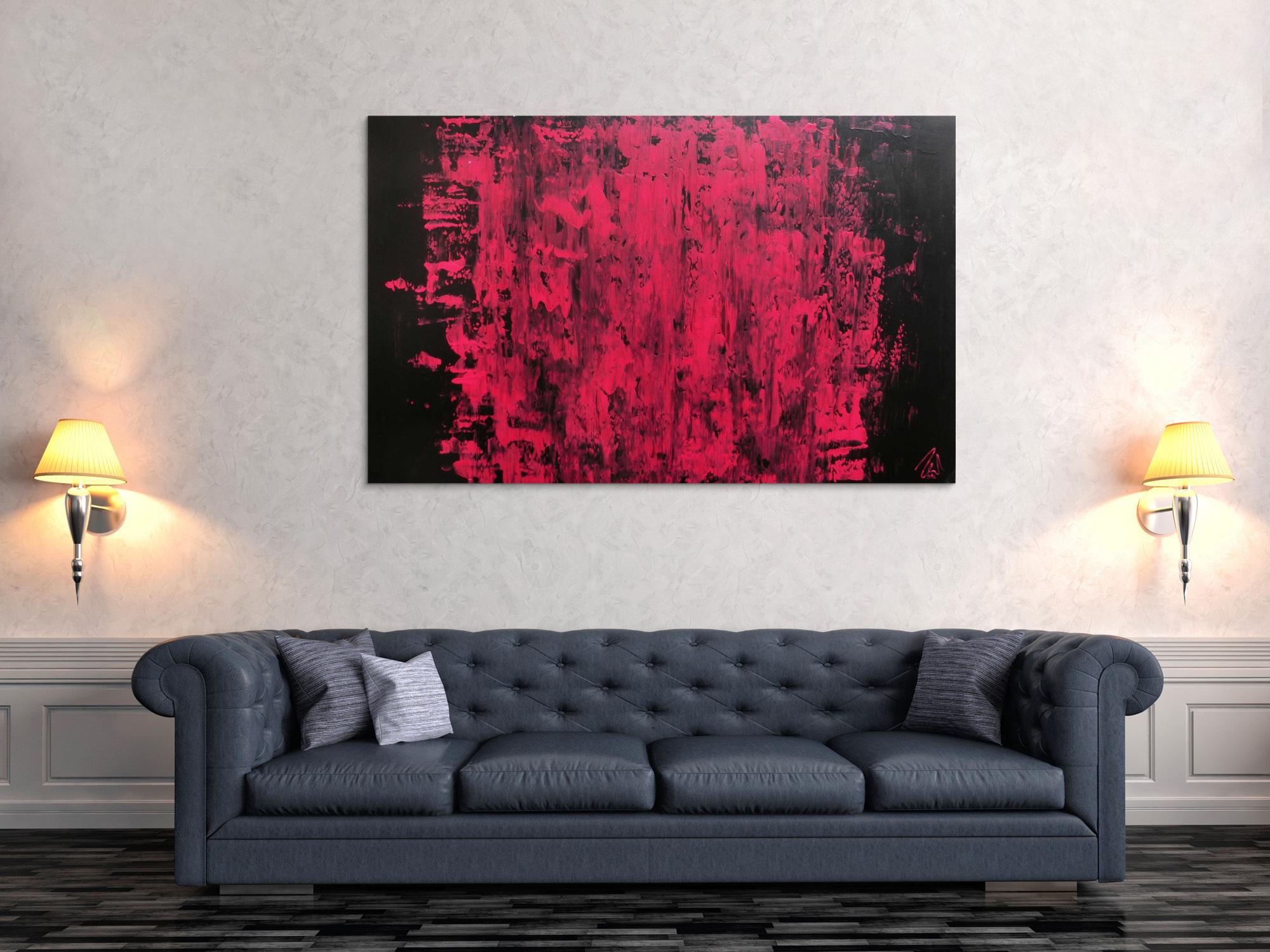 Abstraktes Acrylbild modern minimalistisch in schwarz und pink