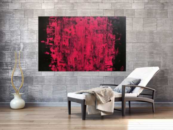 Abstraktes Acrylbild modern minimalistisch in schwarz und pink