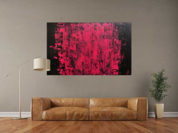 Abstraktes Acrylbild modern minimalistisch in schwarz und pink