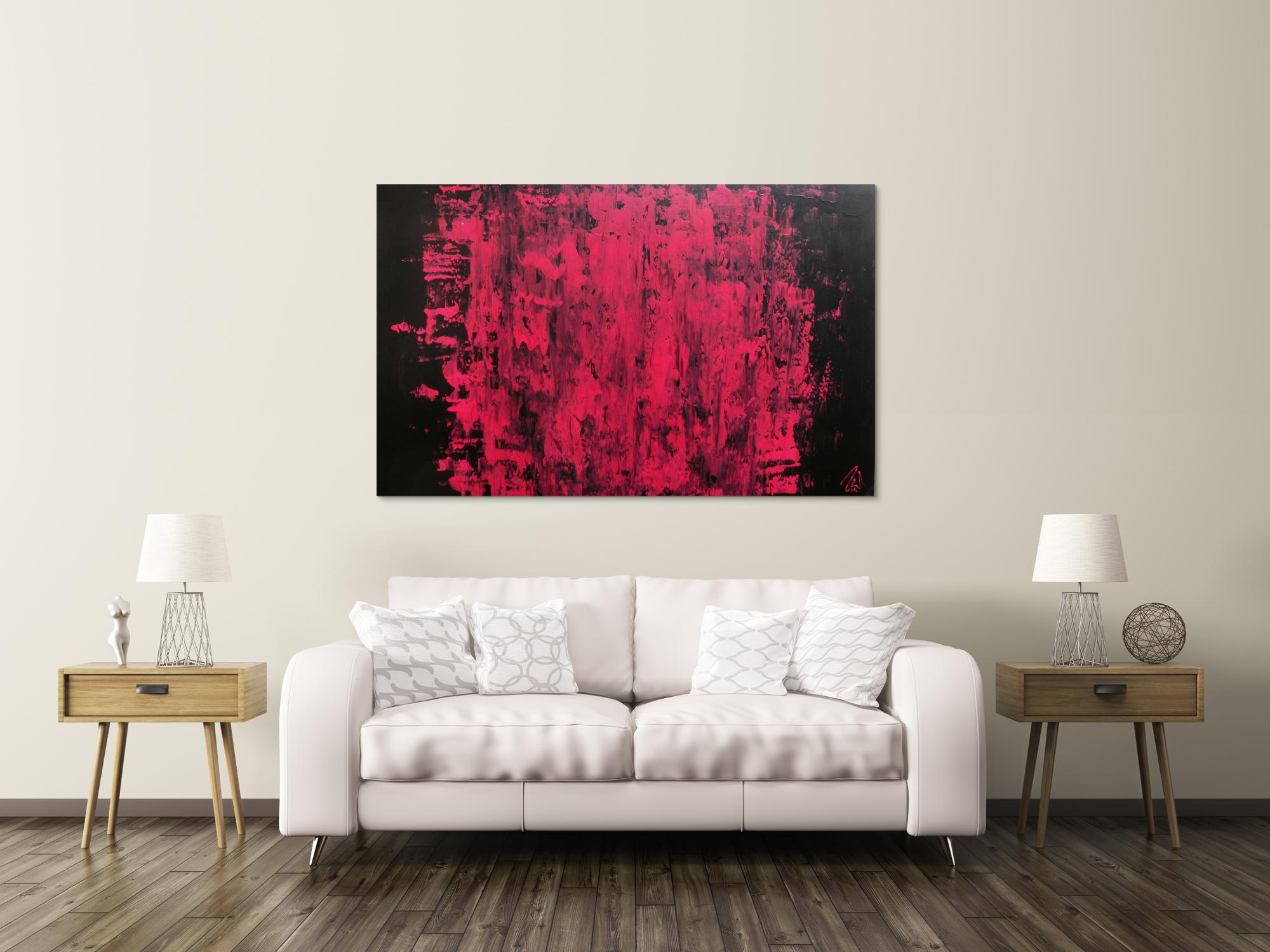 Abstraktes Acrylbild modern minimalistisch in schwarz und pink