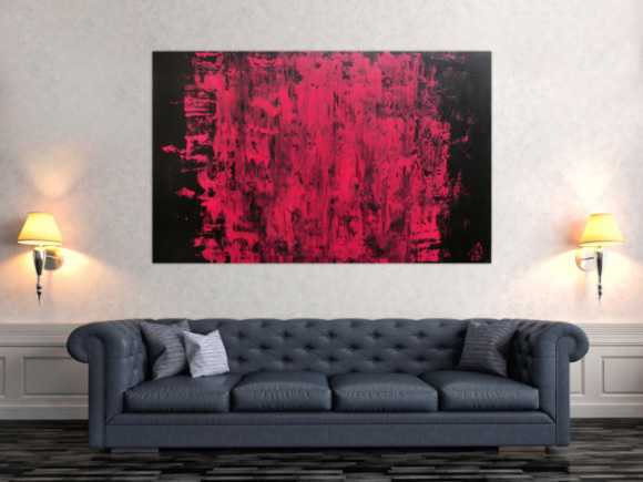 Abstraktes Acrylbild modern minimalistisch in schwarz und pink