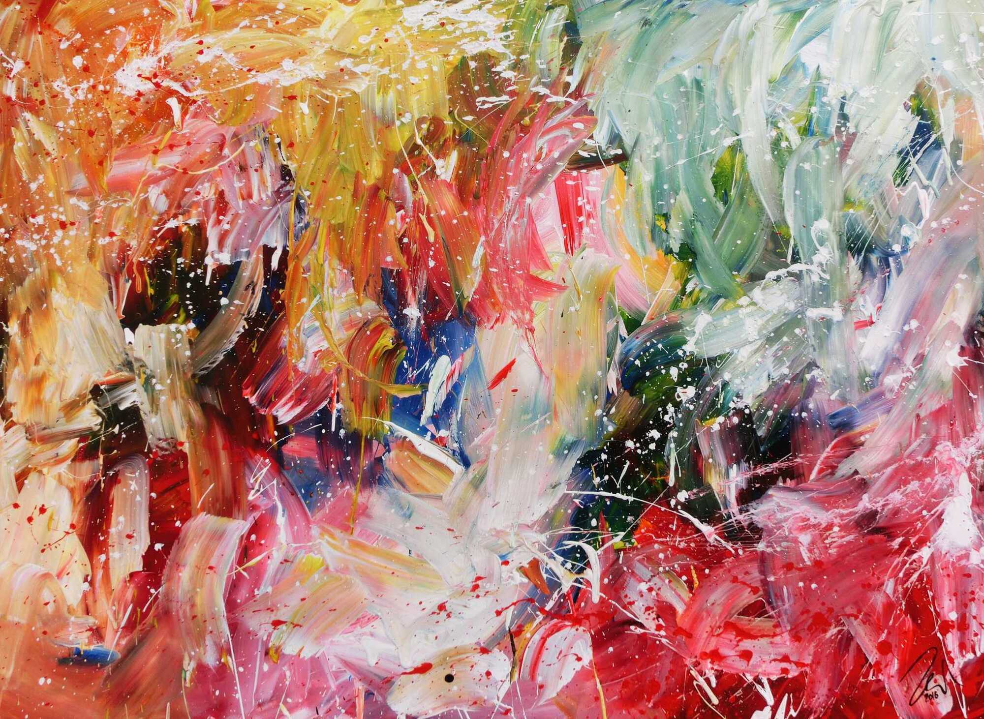 Buntes abstraktes Acrylbild modernes Gemälde mit hellen bunten Farben