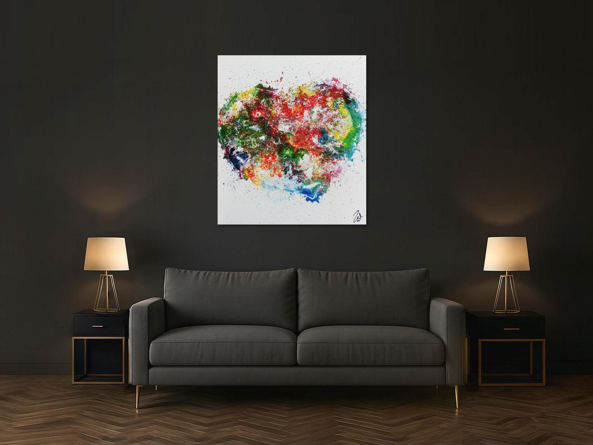 Abstraktes Herz modernes Geälde Acrylbild mit bunten Farben