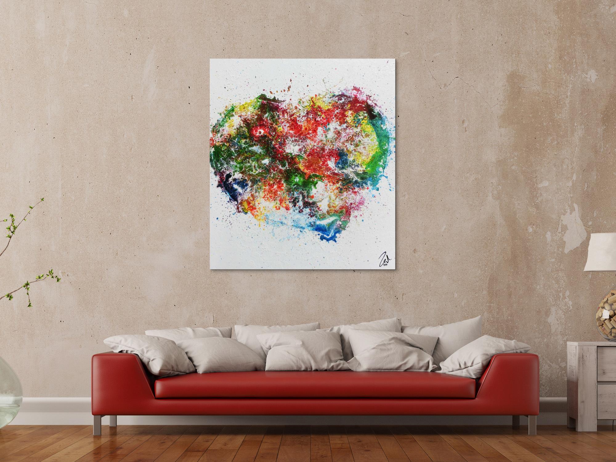 Abstraktes Herz modernes Geälde Acrylbild mit bunten Farben