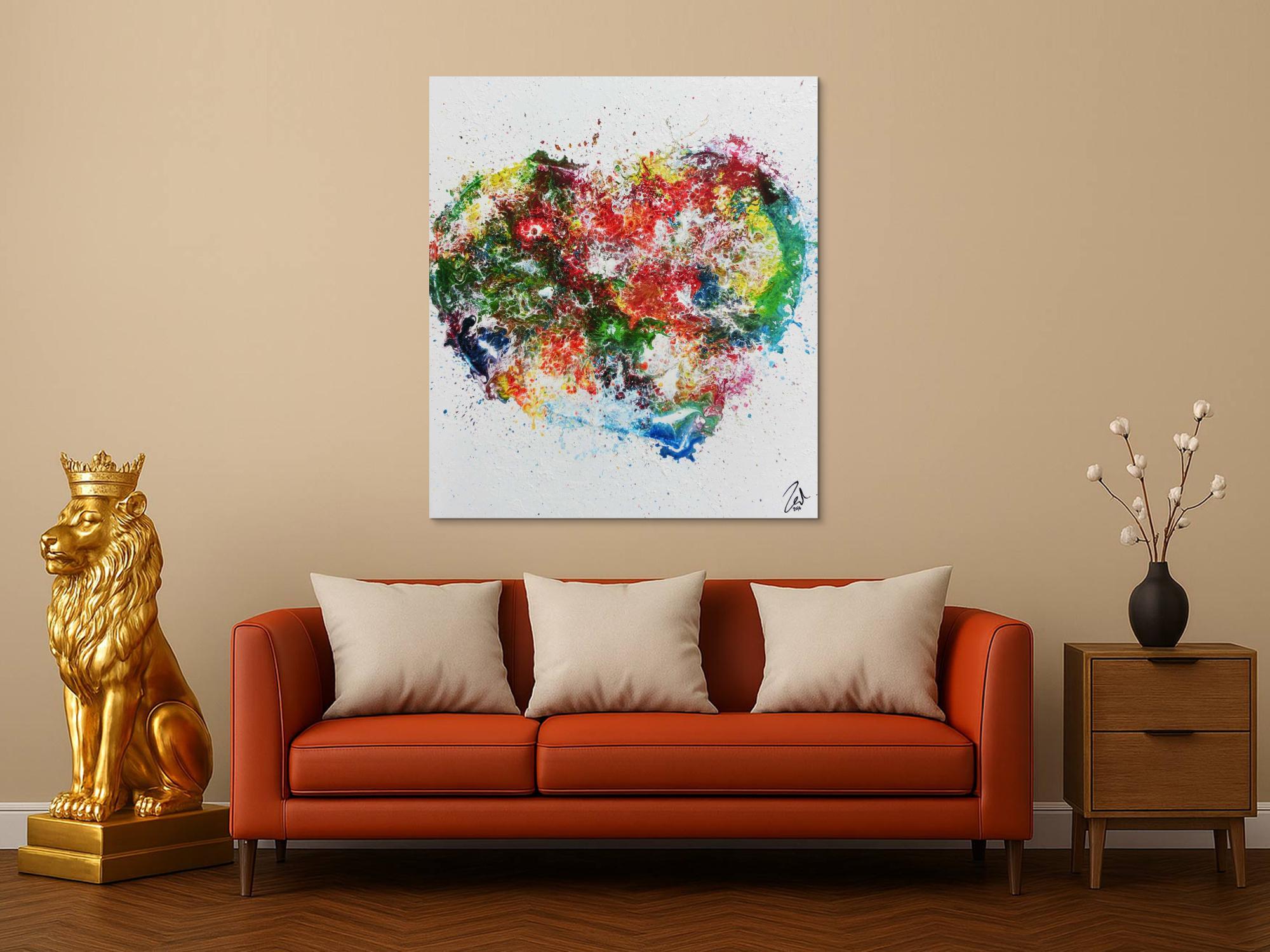 Abstraktes Herz modernes Geälde Acrylbild mit bunten Farben