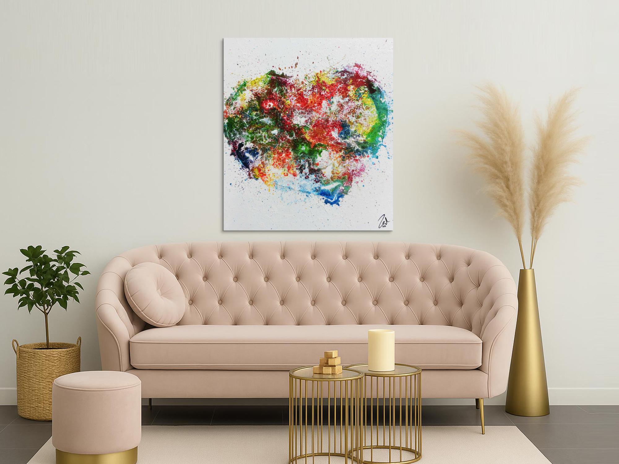 Abstraktes Herz modernes Geälde Acrylbild mit bunten Farben