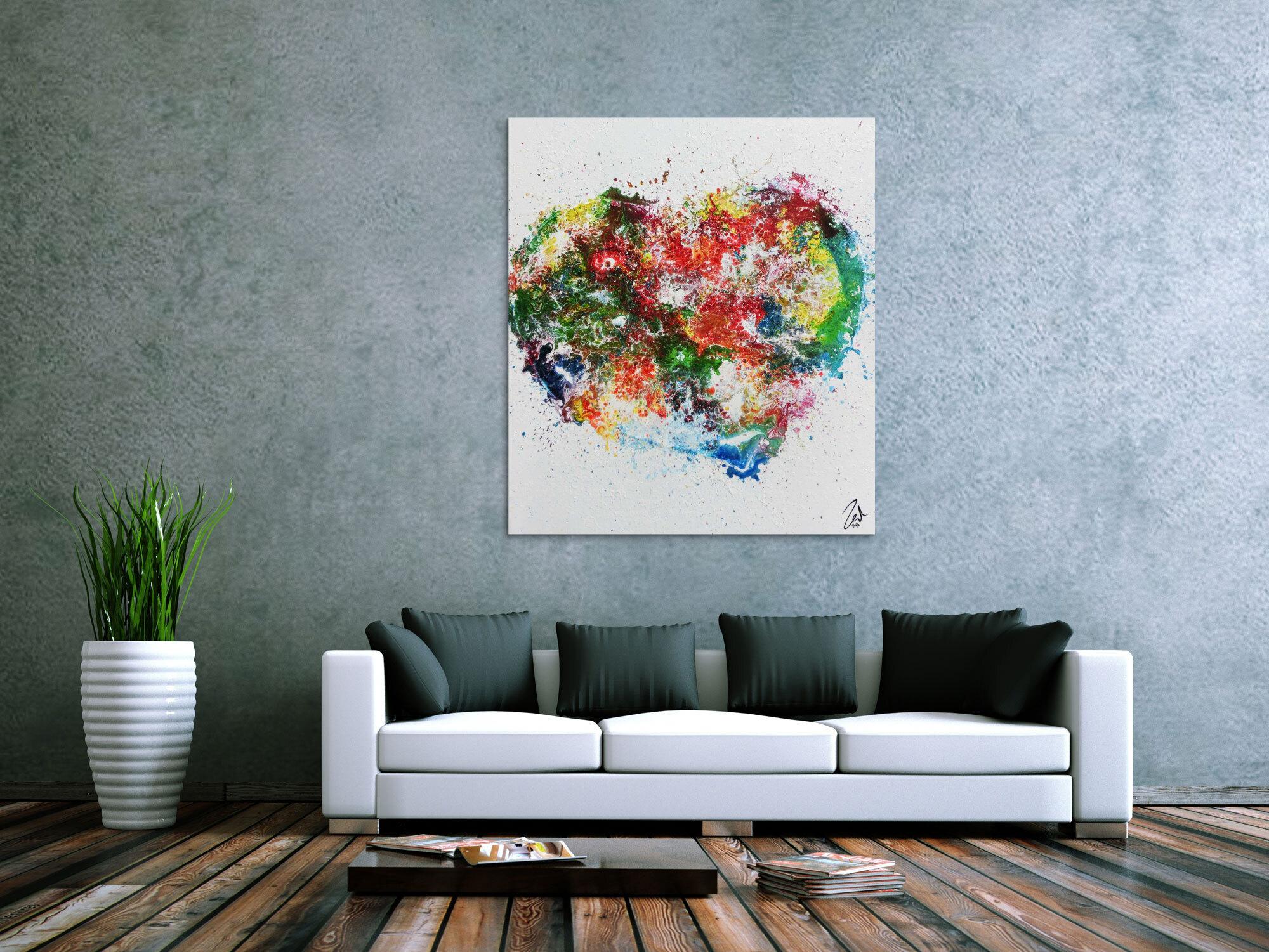 Abstraktes Herz modernes Geälde Acrylbild mit bunten Farben