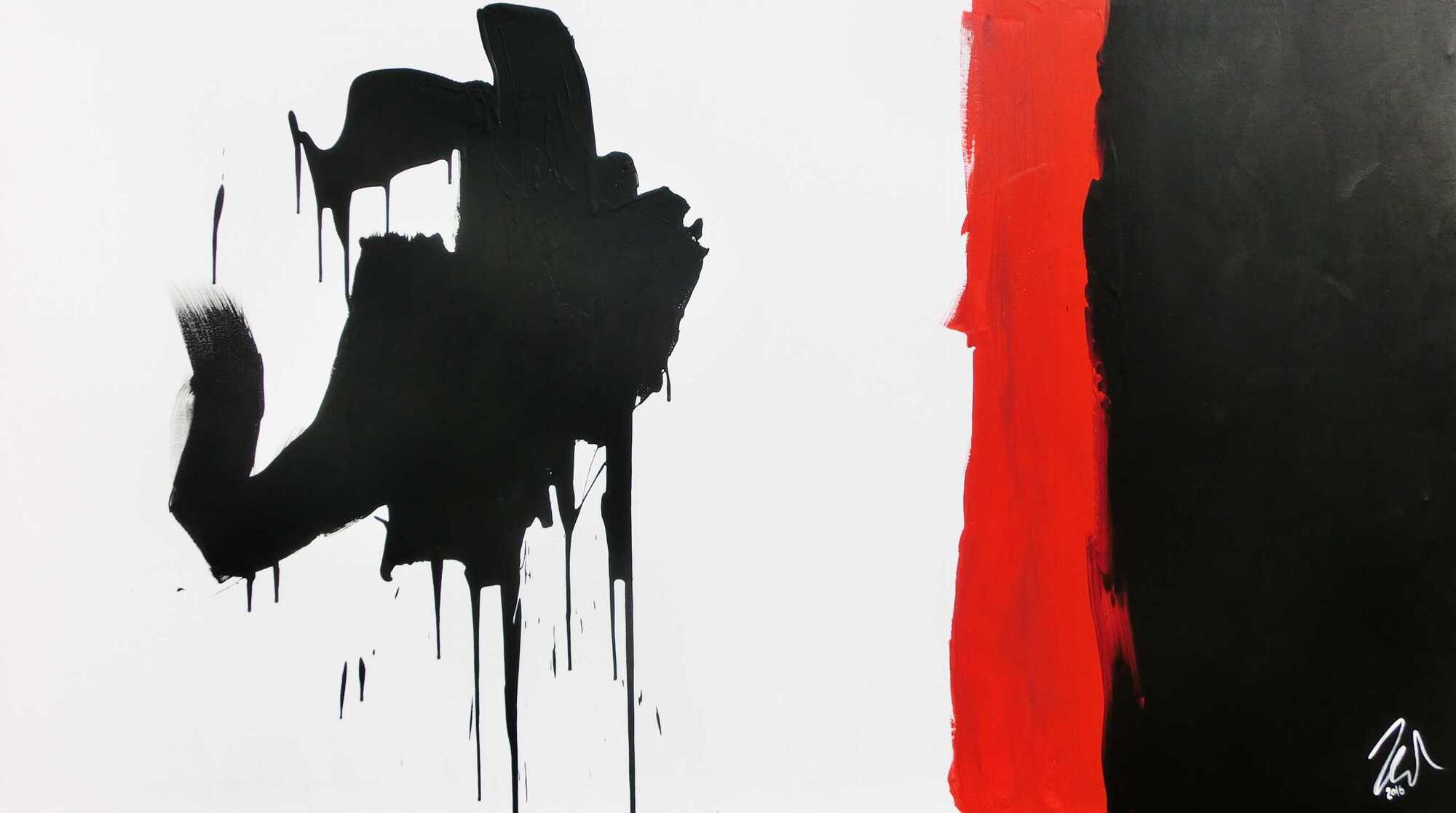Minimalistisches Gemälde abstraktes Acrylbild in schwarz rot weiß