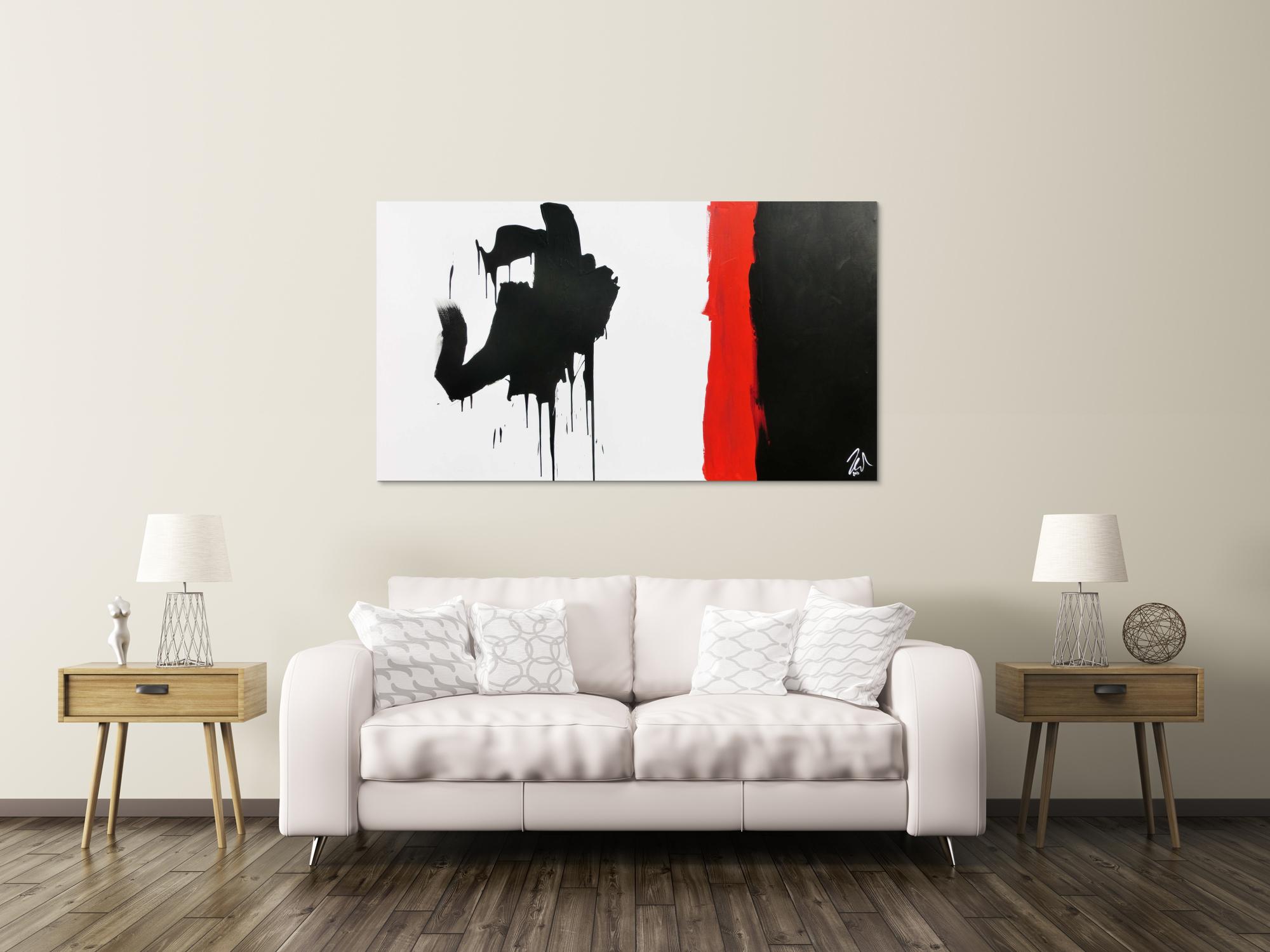 Minimalistisches Gemälde abstraktes Acrylbild in schwarz rot weiß