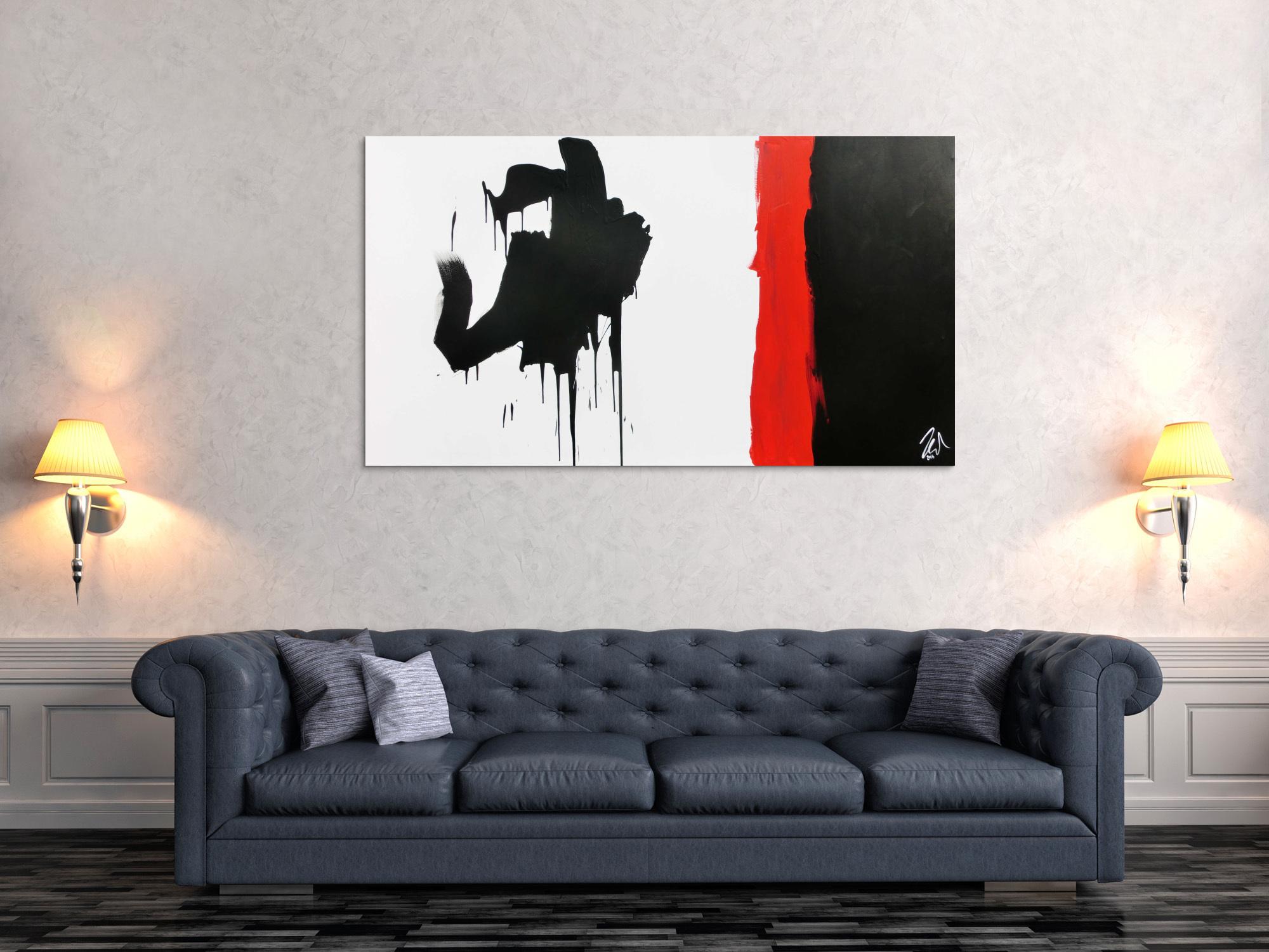 Minimalistisches Gemälde abstraktes Acrylbild in schwarz rot weiß