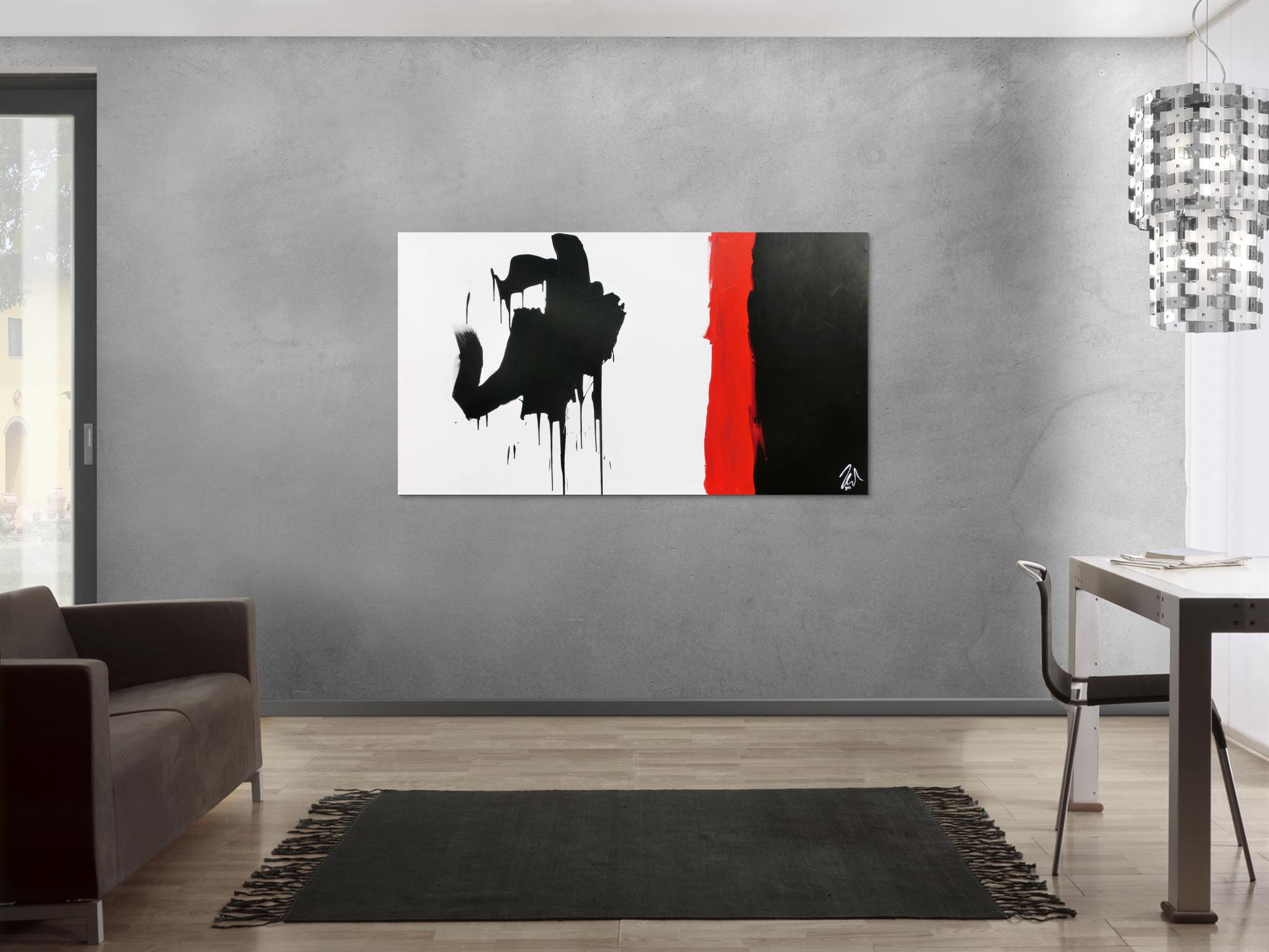 Minimalistisches Gemälde abstraktes Acrylbild in schwarz rot weiß