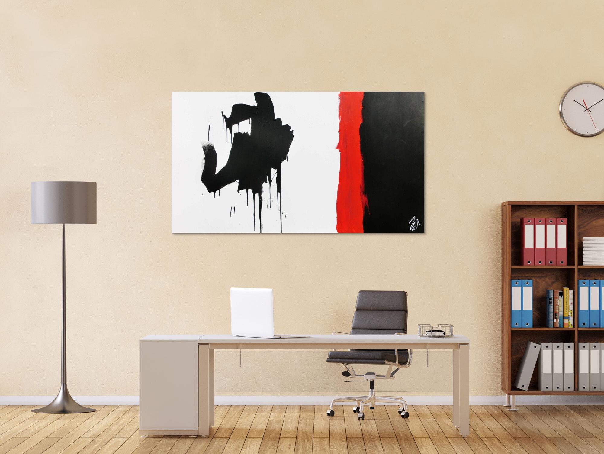 Minimalistisches Gemälde abstraktes Acrylbild in schwarz rot weiß