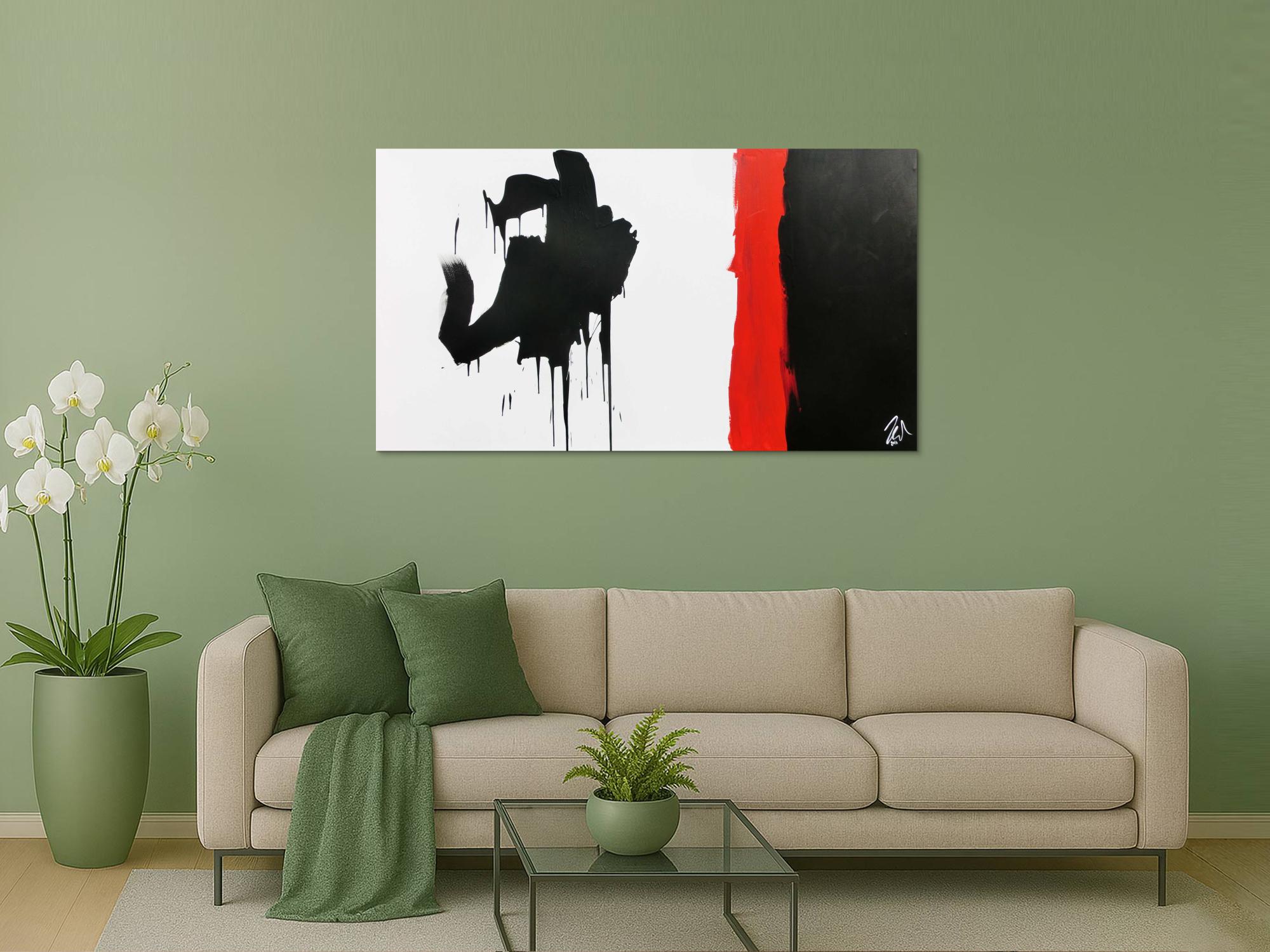 Minimalistisches Gemälde abstraktes Acrylbild in schwarz rot weiß