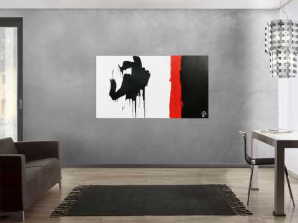 Minimalistisches Gemälde abstraktes Acrylbild in schwarz rot weiß