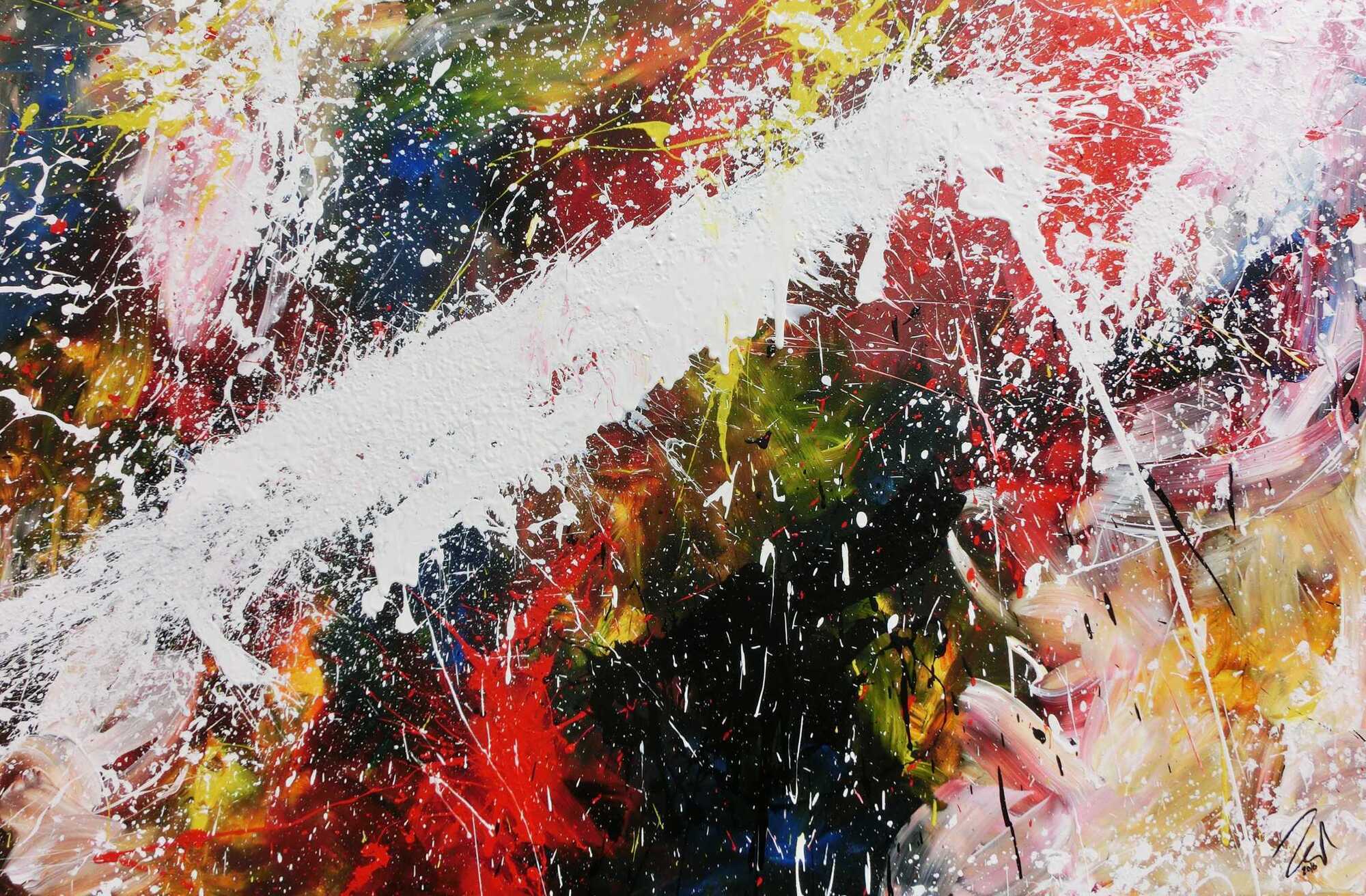 Abstraktes Acrylbild bunt modern Splashstyle Action Painting