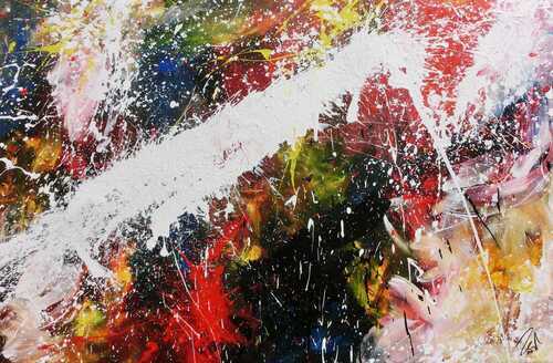 Abstraktes Acrylbild bunt modern Splashstyle Action Painting