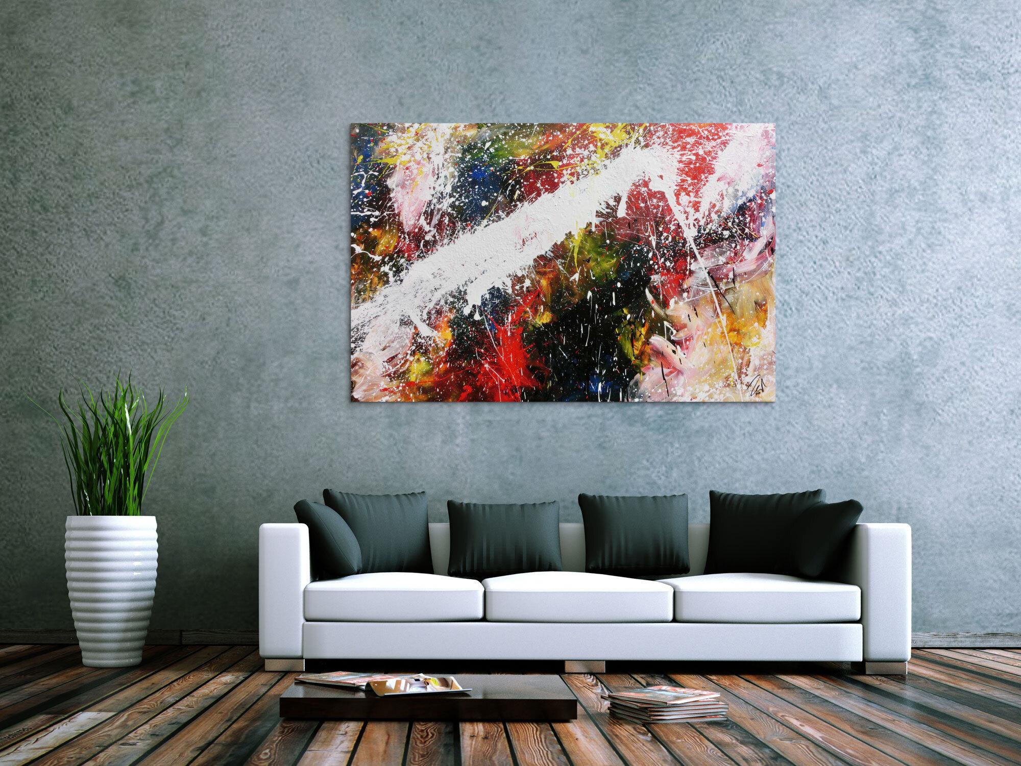 Abstraktes Acrylbild bunt modern Splashstyle Action Painting