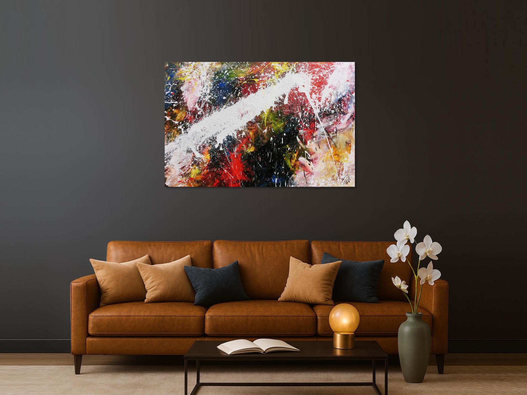 Abstraktes Acrylbild bunt modern Splashstyle Action Painting