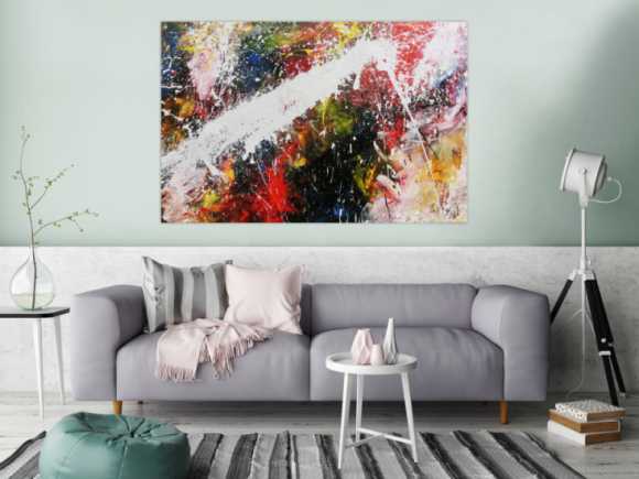 Abstraktes Acrylbild bunt modern Splashstyle Action Painting