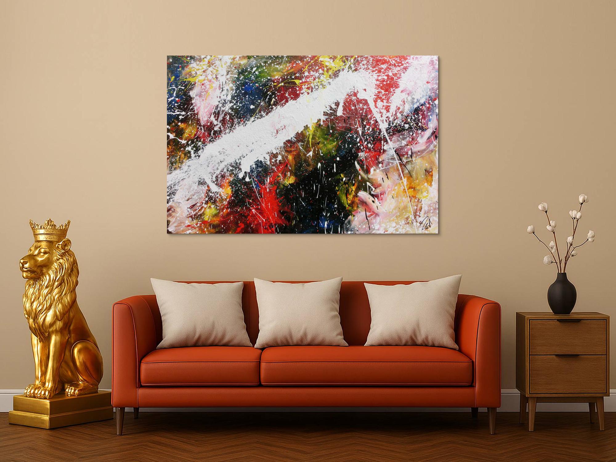Abstraktes Acrylbild bunt modern Splashstyle Action Painting