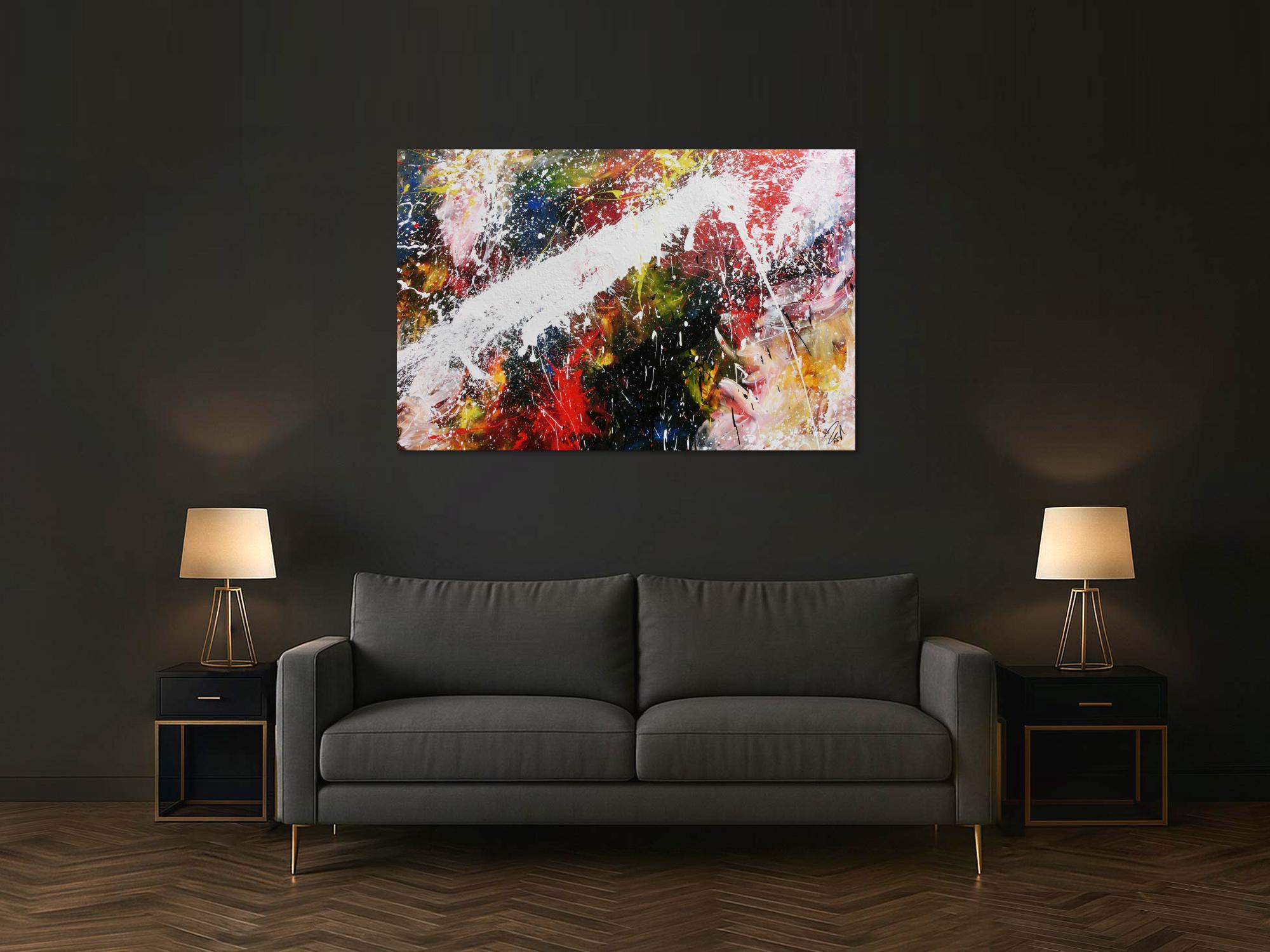 Abstraktes Acrylbild bunt modern Splashstyle Action Painting