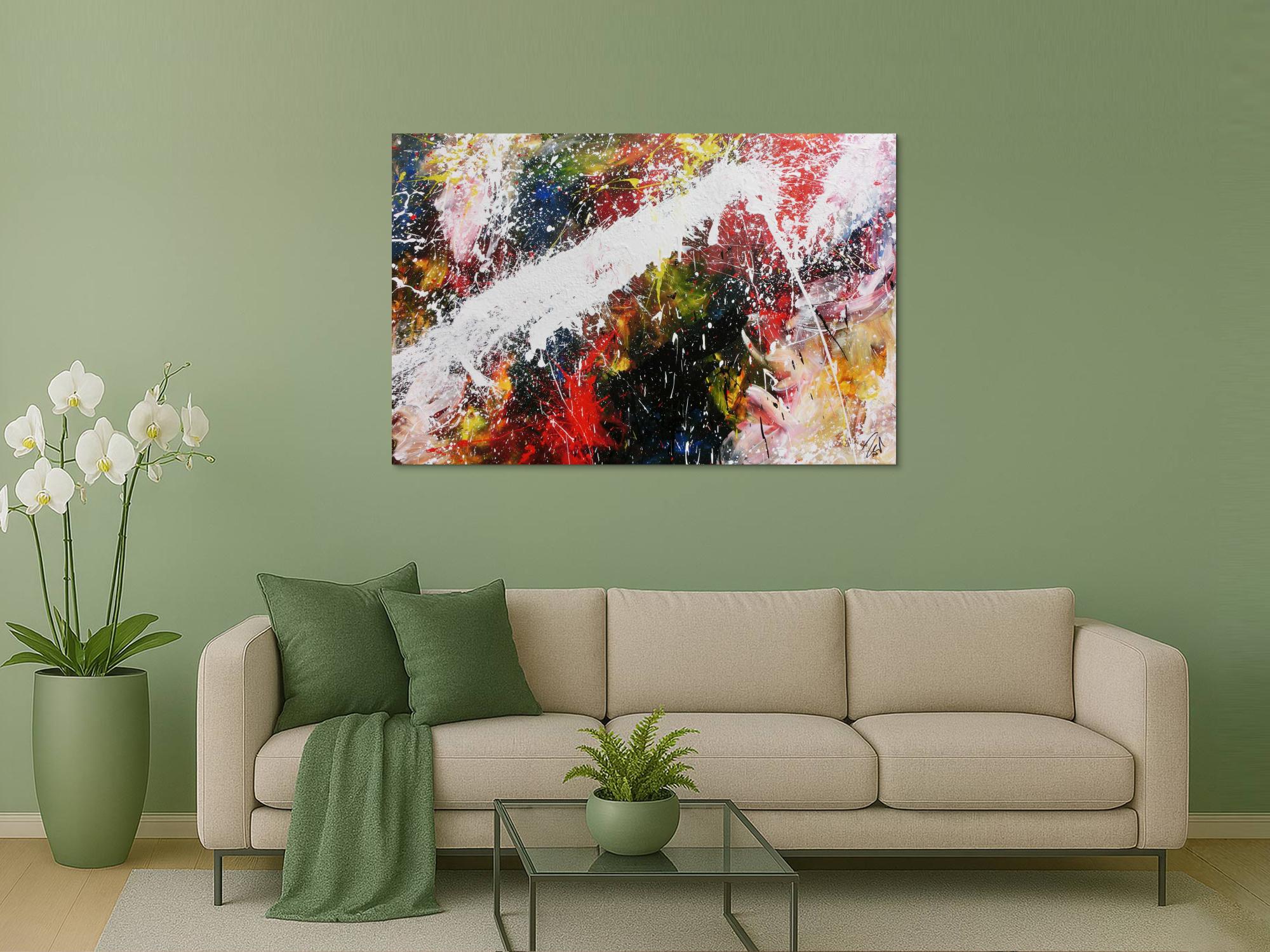 Abstraktes Acrylbild bunt modern Splashstyle Action Painting