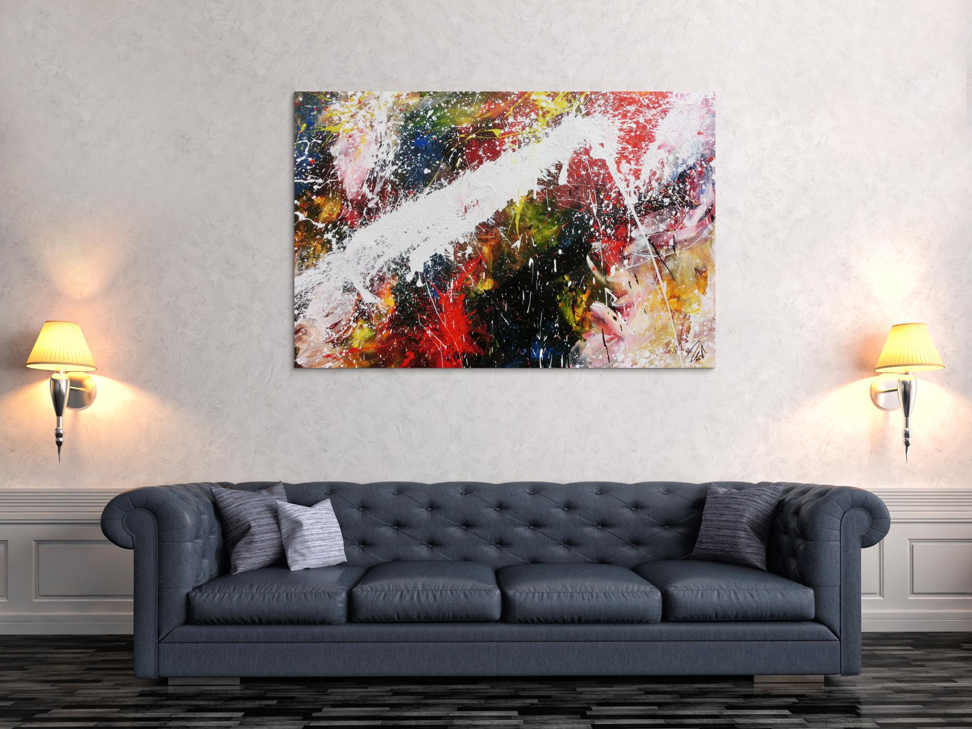 Abstraktes Acrylbild bunt modern Splashstyle Action Painting